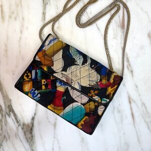 Vintage 1991 Nicole Miller Quilted Art Print Shoulder Bag Pop Art Crossbody